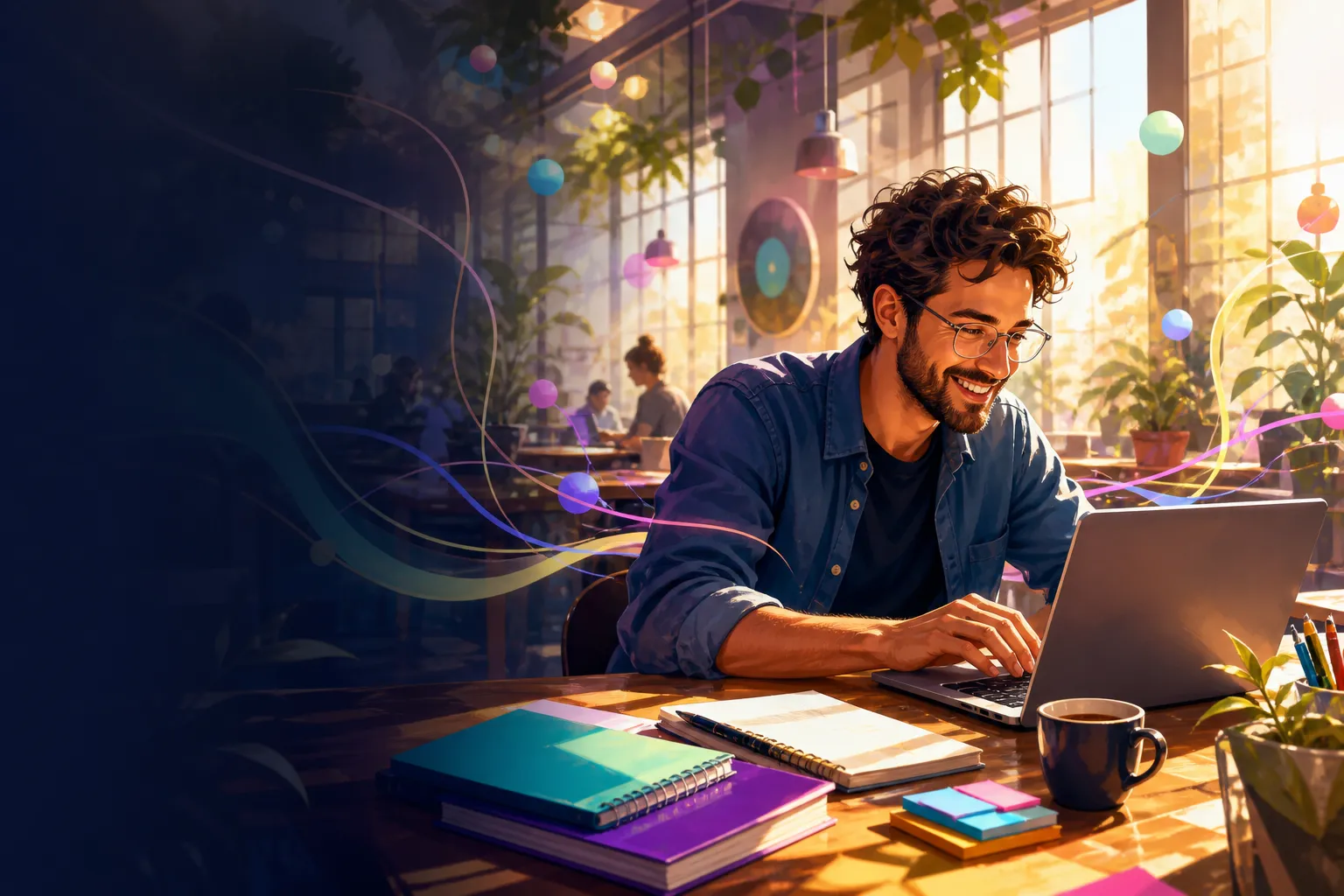 Illustration of app development in a creative studio
